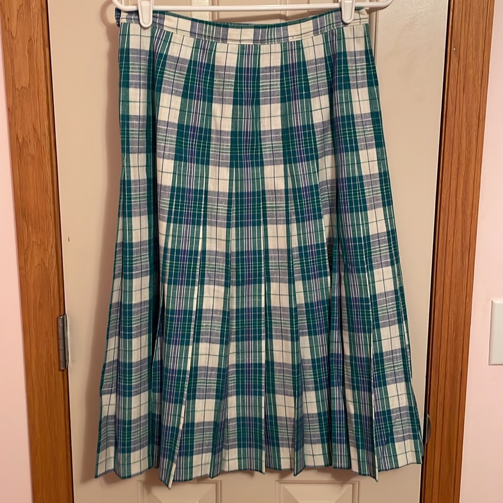 Vintage Country Sophisticates Petite by Pendleton Plaid Green and White Skirt - Picture 2 of 8